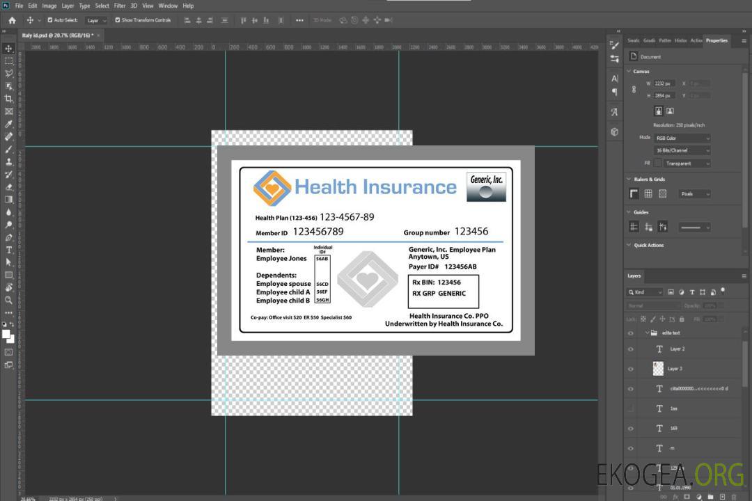 Carte d'assurance maladie USA Health Insurance Co. template